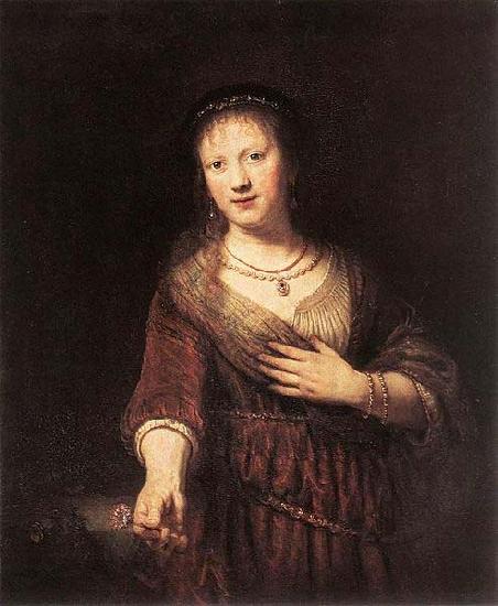 Rembrandt van rijn Portrait of Saskia with a Flower oil painting image